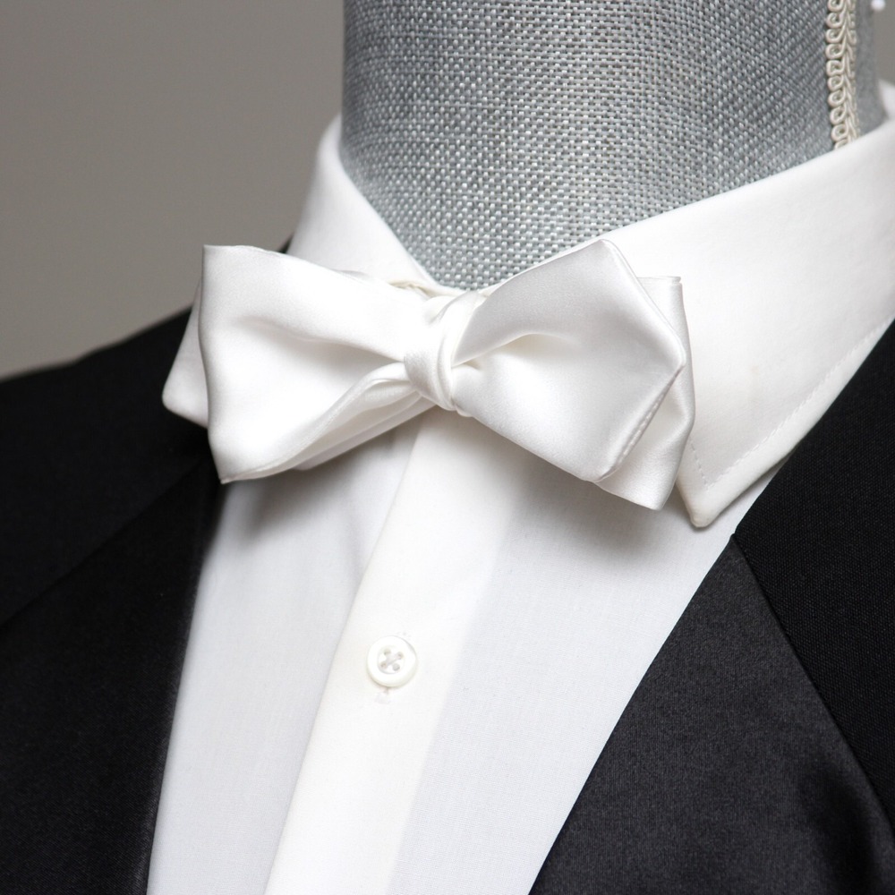 White  Tuxedo Bowtie 100%Silk‎ Self-tied Diamond Gift Box